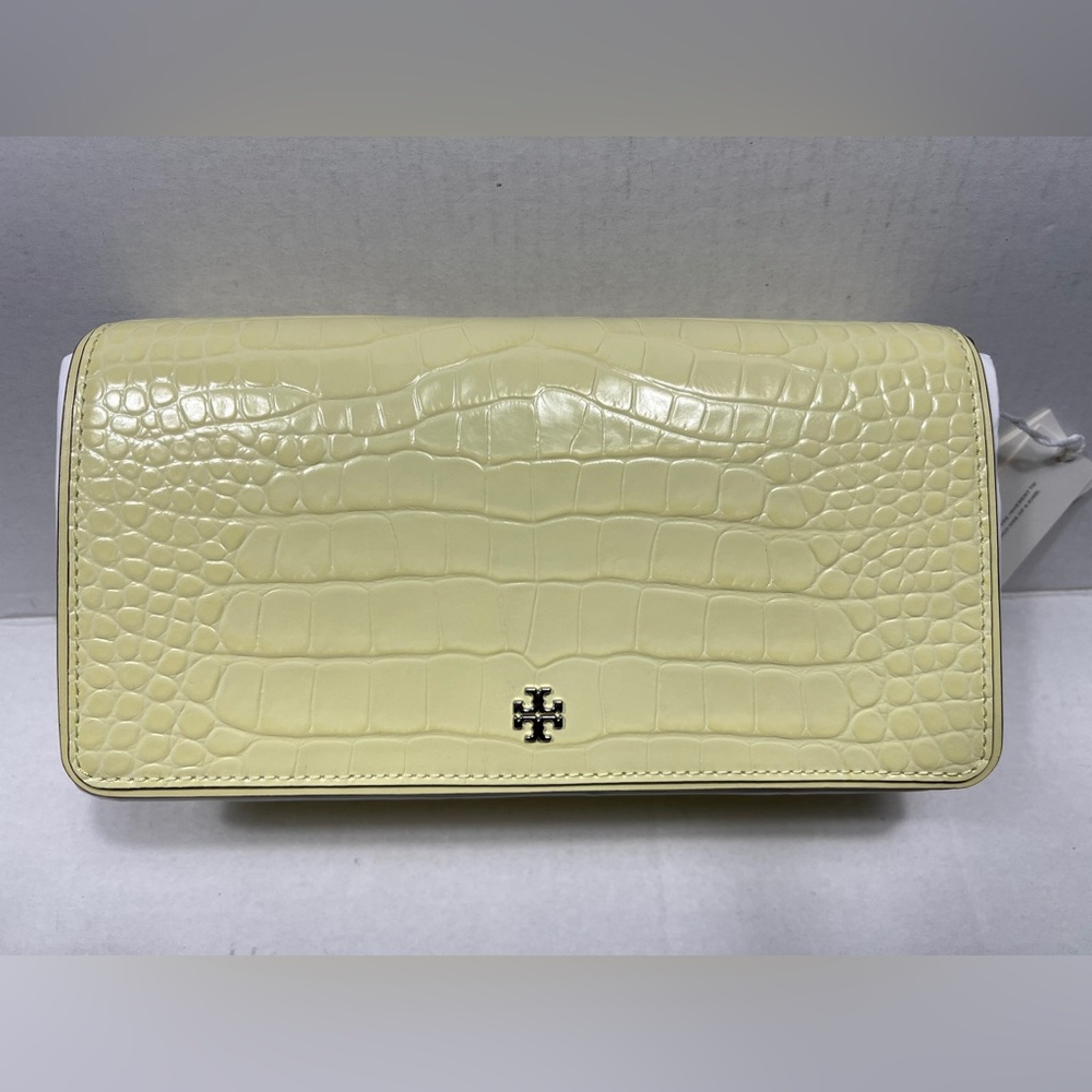 TORY BURCH EMERSON EMBOSSED CONVERTIBLE CROSSBODY IN PASTEL YELLOW